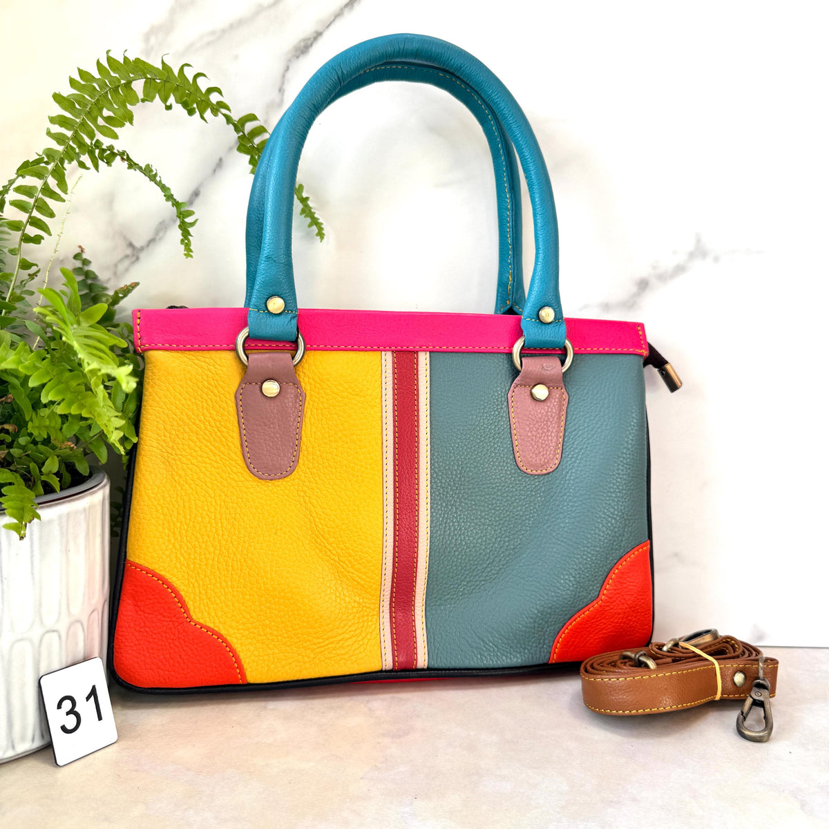 Coloured Leather Handbag, 2-in-1 - JayKayBoutiqueOnline