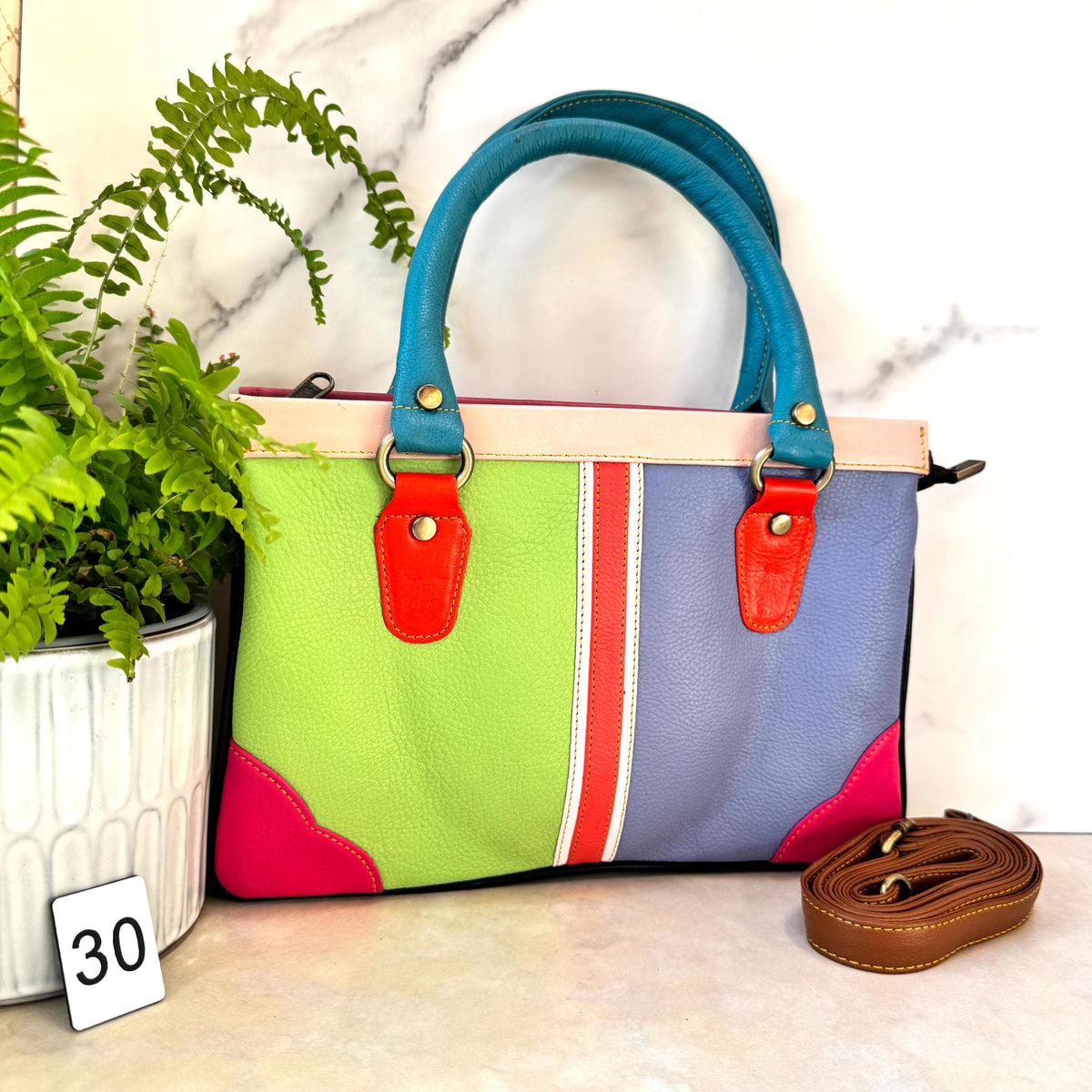Coloured Leather Handbag, 2-in-1 - JayKayBoutiqueOnline