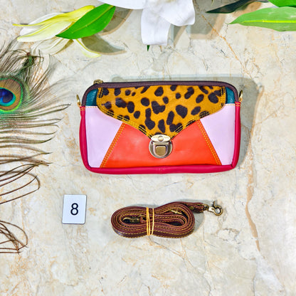 Upcycled Coloured Leather Hair on Hide Animal Print Crossbody Pouch - JayKayBoutiqueOnline