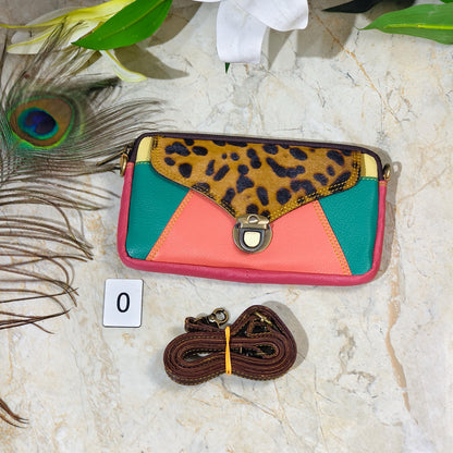 Upcycled Coloured Leather Hair on Hide Animal Print Crossbody Pouch - JayKayBoutiqueOnline