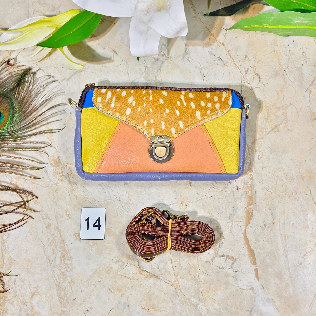 Upcycled Coloured Leather Hair on Hide Animal Print Crossbody Pouch - JayKayBoutiqueOnline