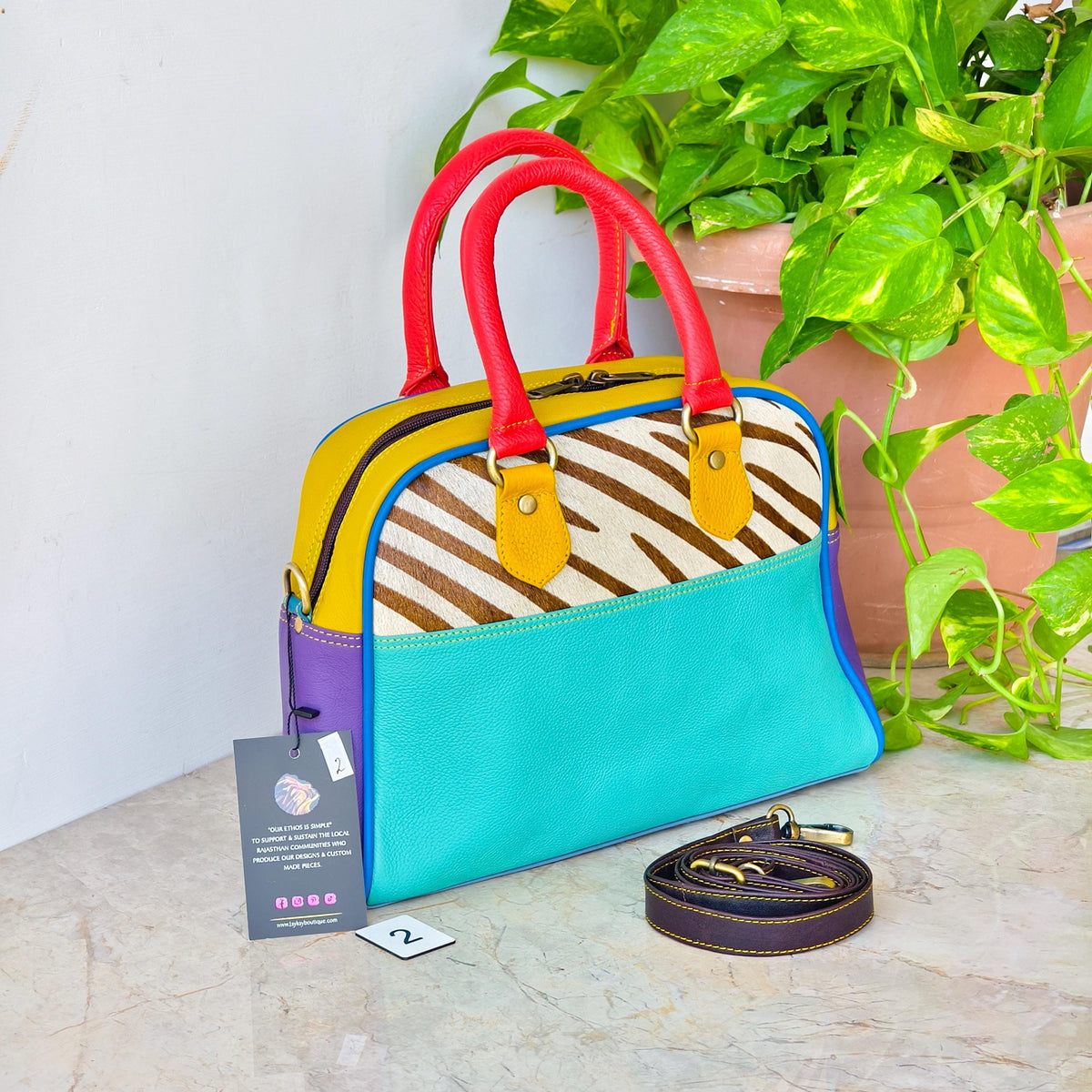 Leather Boston Bag Hair on Cowhide in Animal Print - JayKayBoutiqueOnline