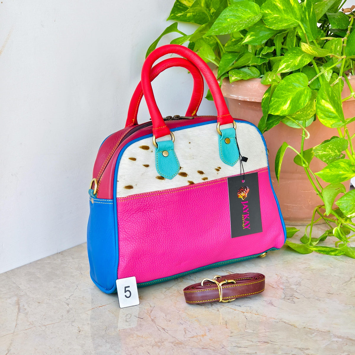 Leather Boston Bag Hair on Cowhide in Animal Print - JayKayBoutiqueOnline