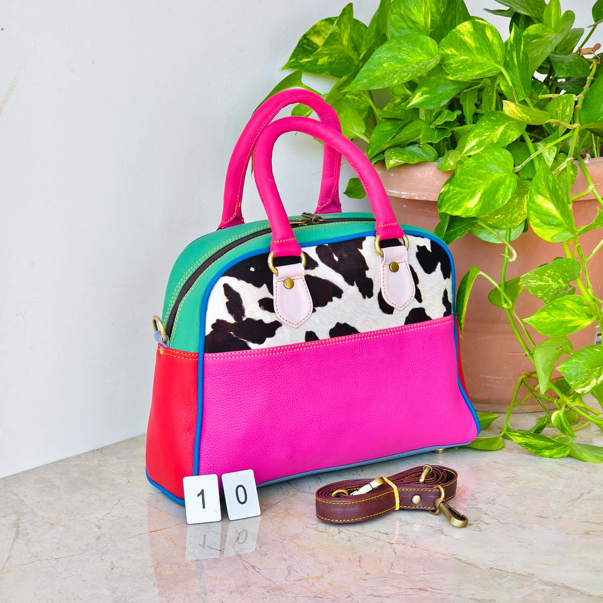 Leather Boston Bag Hair on Cowhide in Animal Print - JayKayBoutiqueOnline
