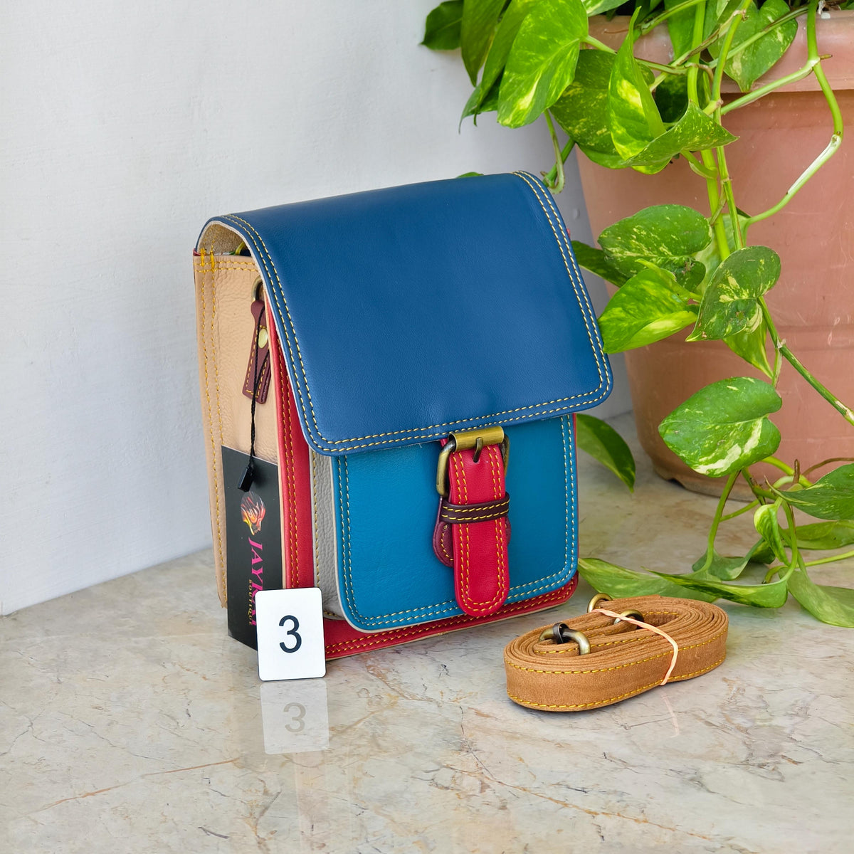 Recycled Coloured Leather Crossbody Satchel - JayKayBoutiqueOnline