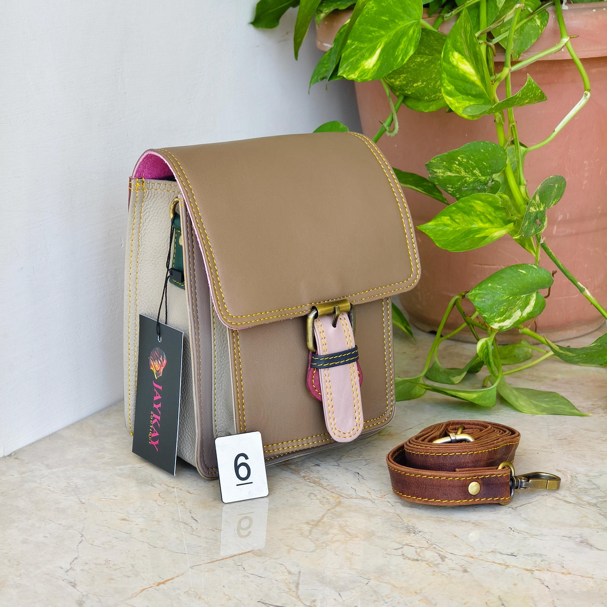 Recycled Coloured Leather Crossbody Satchel - JayKayBoutiqueOnline