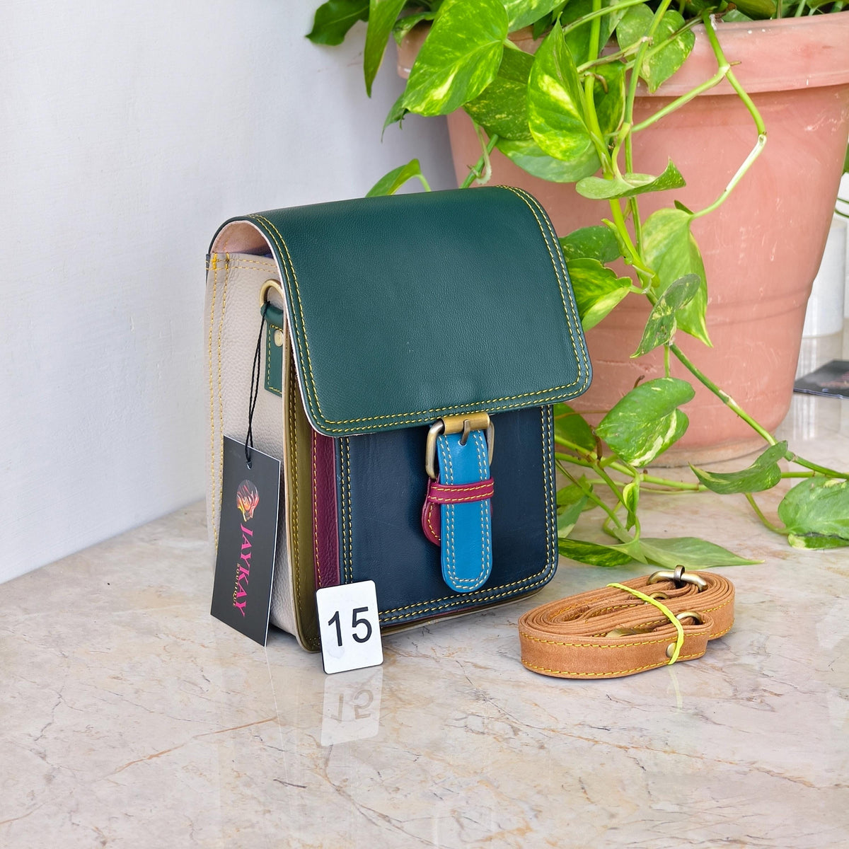 Recycled Coloured Leather Crossbody Satchel - JayKayBoutiqueOnline