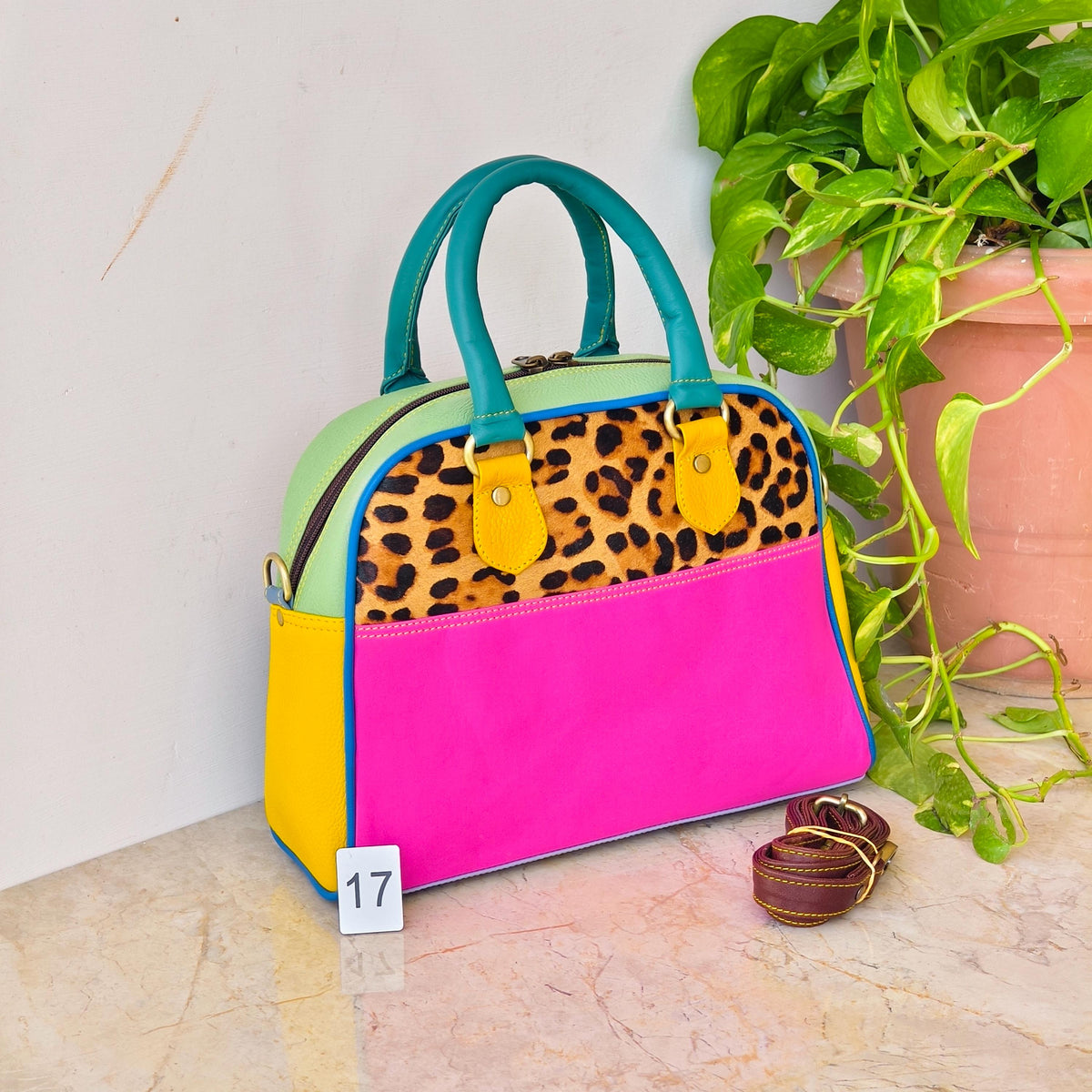 Leather Boston Bag Hair on Cowhide in Animal Print - JayKayBoutiqueOnline