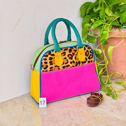 Leather Boston Bag Hair on Cowhide in Animal Print - JayKayBoutiqueOnline