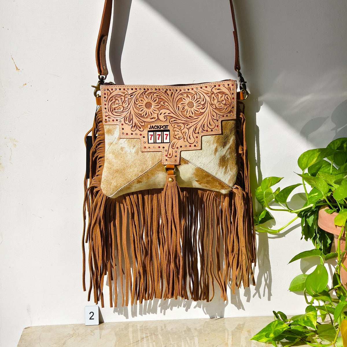 Cowhide Fringed Tooled Leather Cross Body Shoulder Bag or Clutch - JayKayBoutiqueOnline