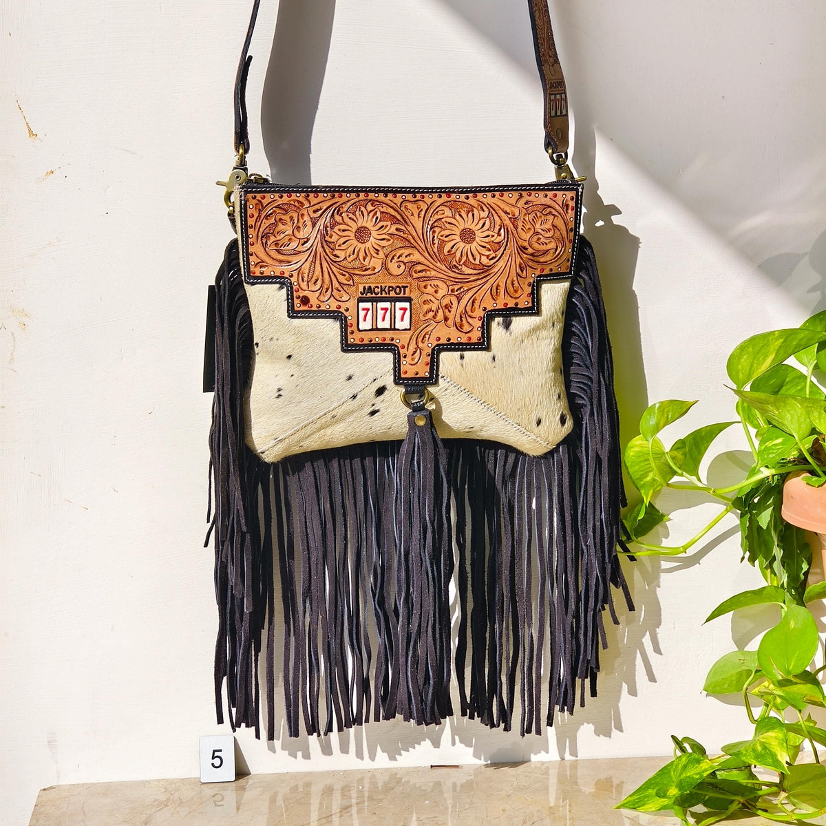Cowhide Fringed Tooled Leather Cross Body Shoulder Bag or Clutch - JayKayBoutiqueOnline