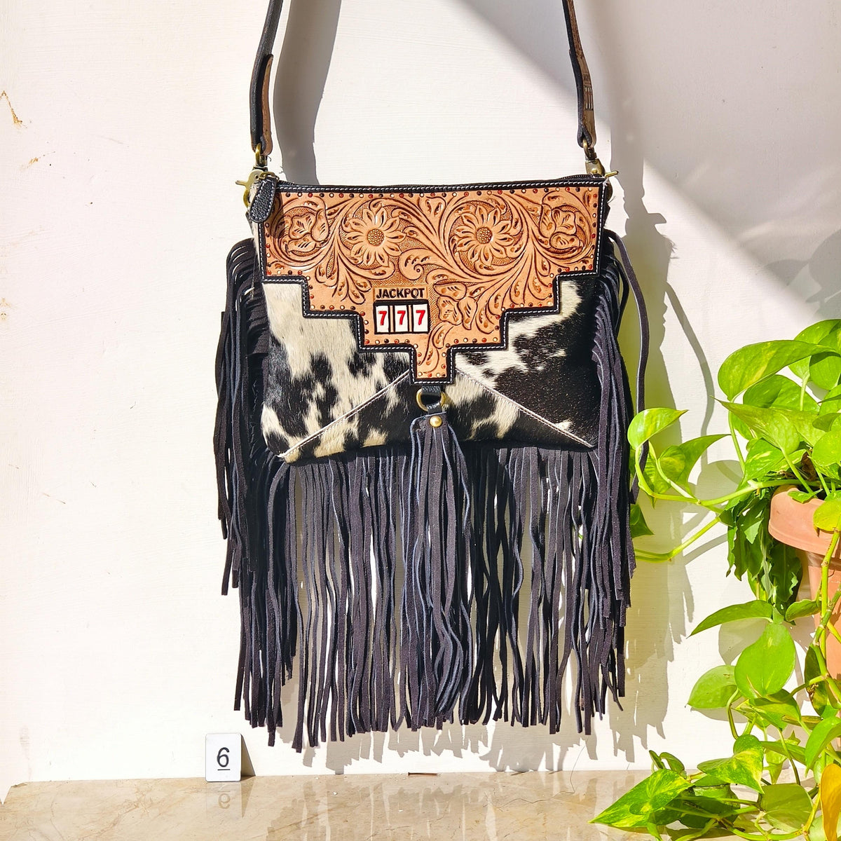 Cowhide Fringed Tooled Leather Cross Body Shoulder Bag or Clutch - JayKayBoutiqueOnline