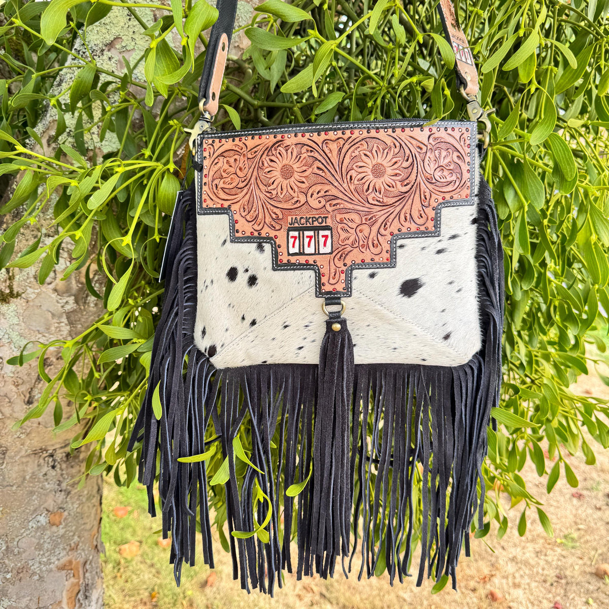 Cowhide Fringed Tooled Leather Cross Body Shoulder Bag or Clutch - JayKayBoutiqueOnline
