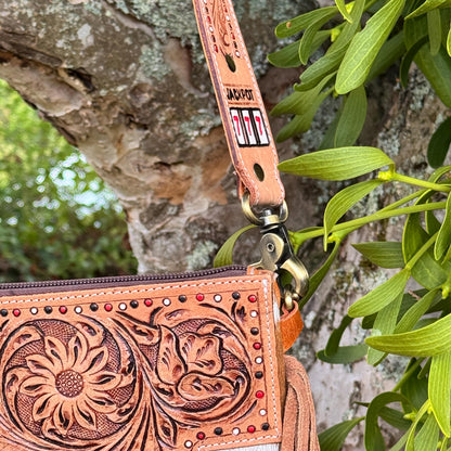 Cowhide Fringed Tooled Leather Cross Body Shoulder Bag or Clutch - JayKayBoutiqueOnline