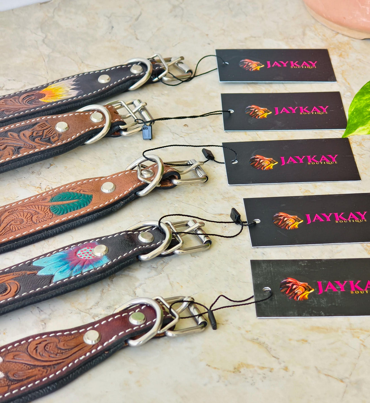 Hand-Tooled Leather Dog Collar - JayKayBoutiqueOnline