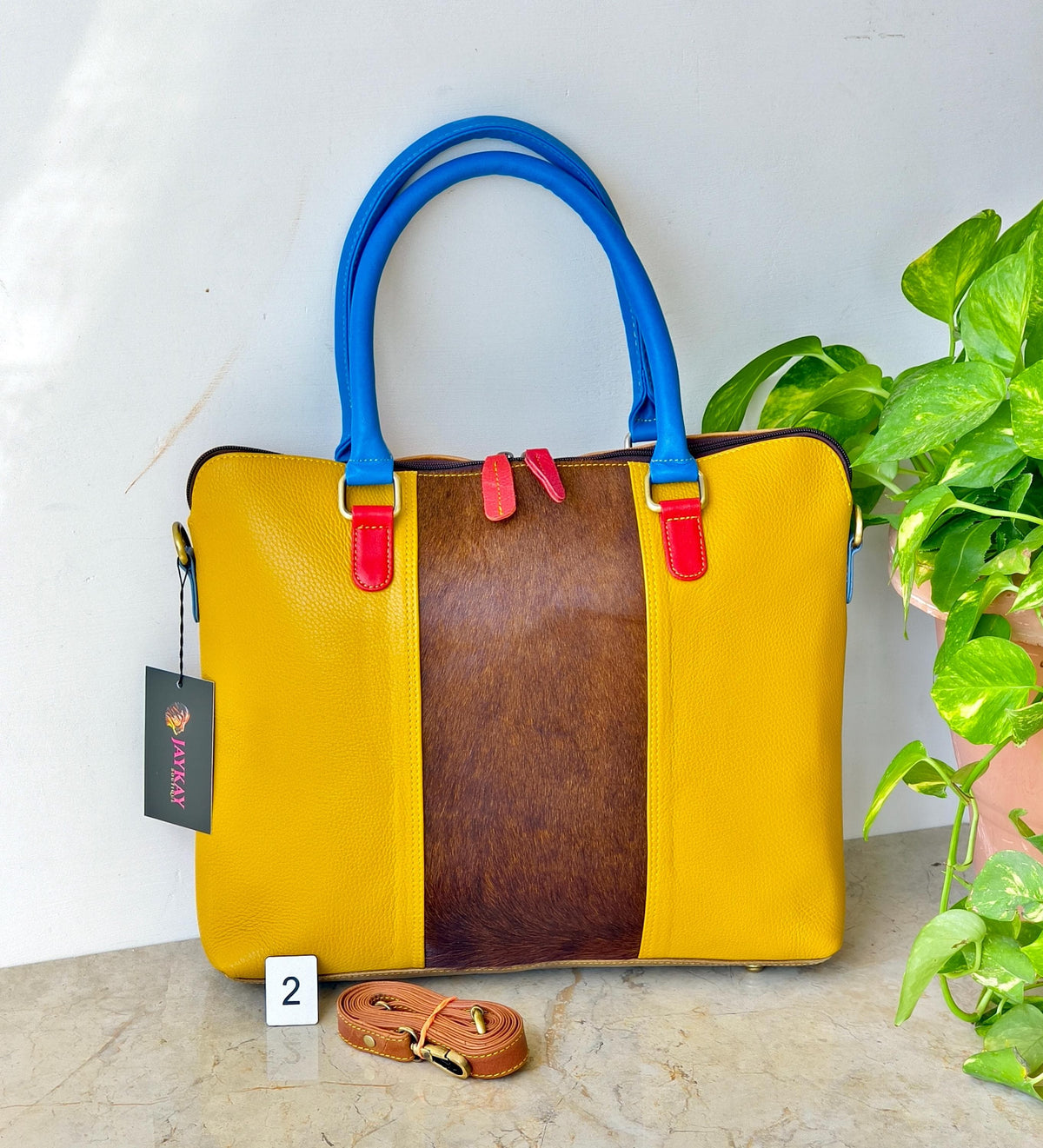 Recycled Coloured Leather Laptop Tote Bag, Padded Internal Section - JayKayBoutiqueOnline