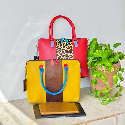 Recycled Coloured Leather Laptop Tote Bag, Padded Internal Section - JayKayBoutiqueOnline