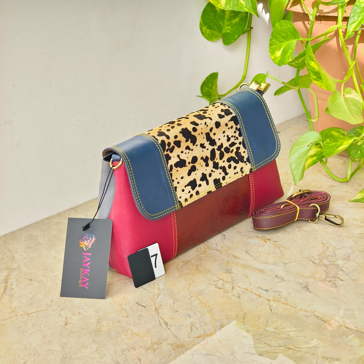 Colour Block Recycled Leather Crossbody Clutch Bag - JayKayBoutiqueOnline