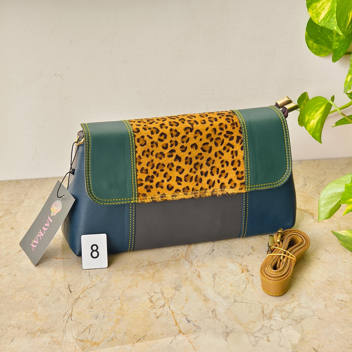 Colour Block Recycled Leather Crossbody Clutch Bag - JayKayBoutiqueOnline