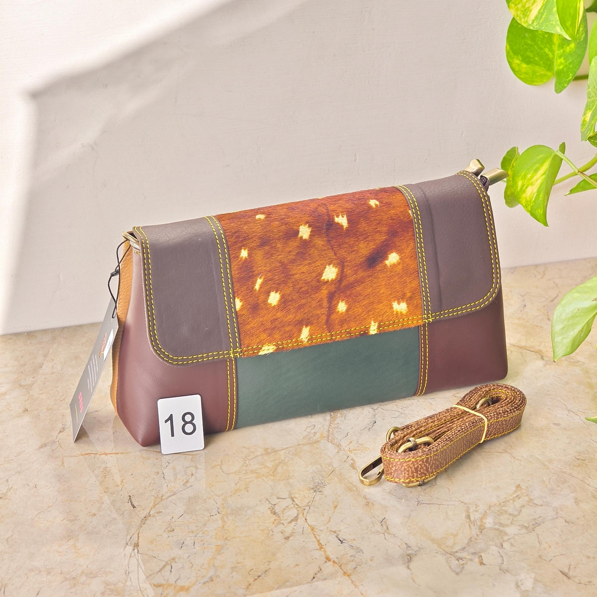 Colour Block Recycled Leather Crossbody Clutch Bag - JayKayBoutiqueOnline
