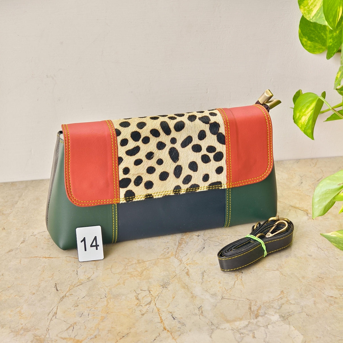 Colour Block Recycled Leather Crossbody Clutch Bag - JayKayBoutiqueOnline