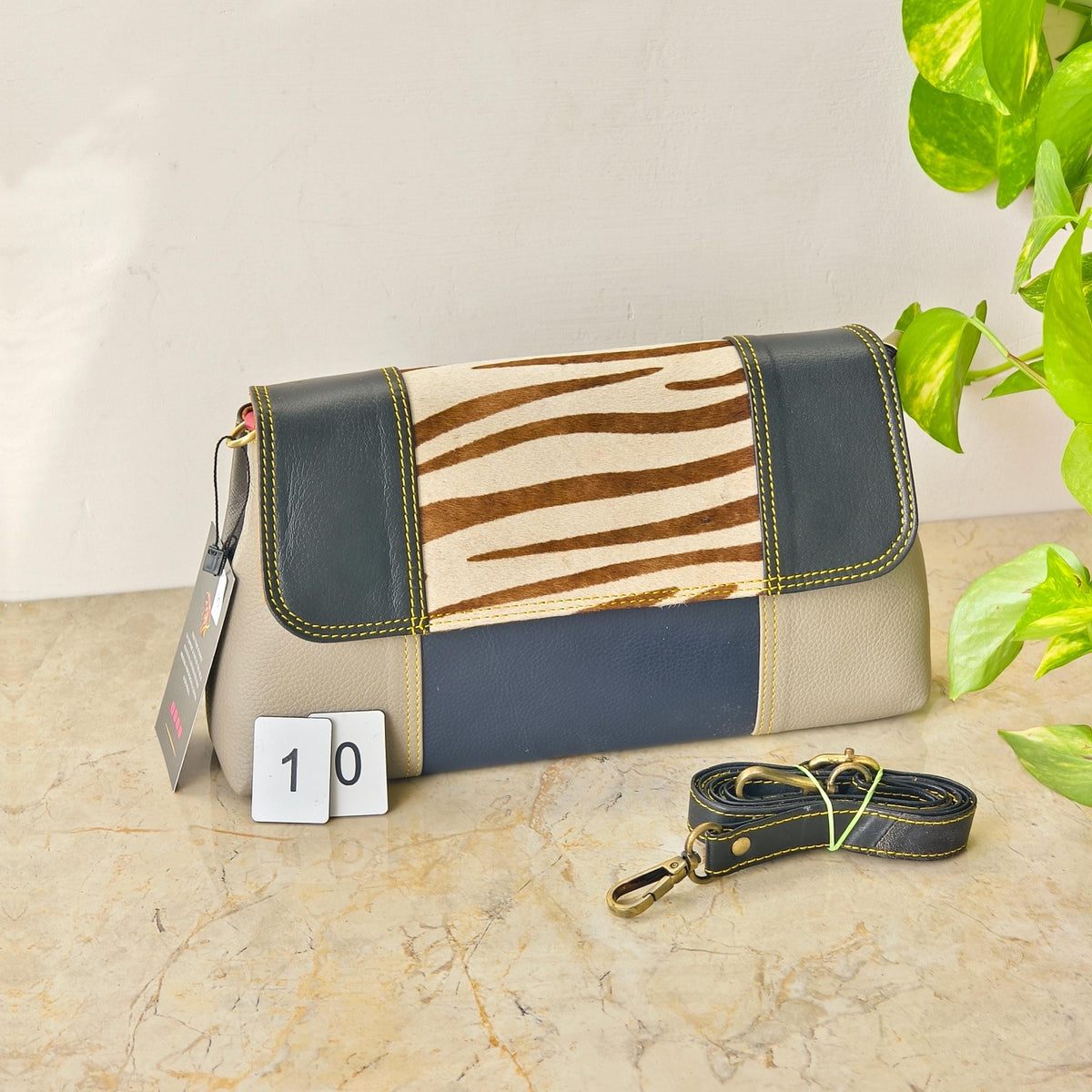 Colour Block Recycled Leather Crossbody Clutch Bag - JayKayBoutiqueOnline