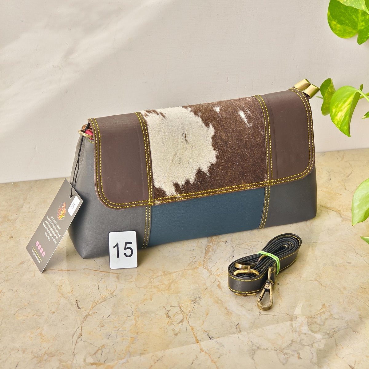 Colour Block Recycled Leather Crossbody Clutch Bag - JayKayBoutiqueOnline