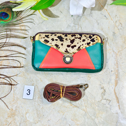 Upcycled Coloured Leather Hair on Hide Animal Print Crossbody Pouch - JayKayBoutiqueOnline