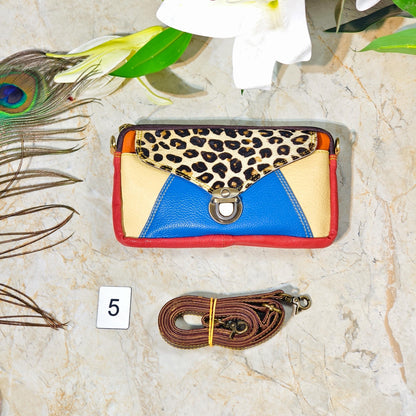 Upcycled Coloured Leather Hair on Hide Animal Print Crossbody Pouch - JayKayBoutiqueOnline