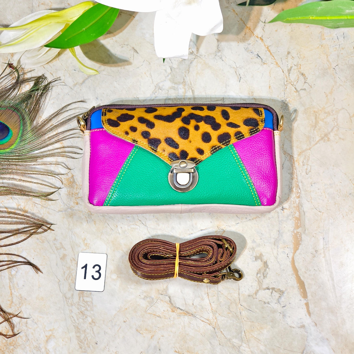 Upcycled Coloured Leather Hair on Hide Animal Print Crossbody Pouch - JayKayBoutiqueOnline