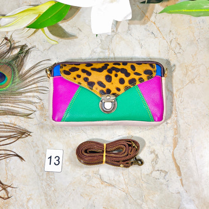 Upcycled Coloured Leather Hair on Hide Animal Print Crossbody Pouch - JayKayBoutiqueOnline