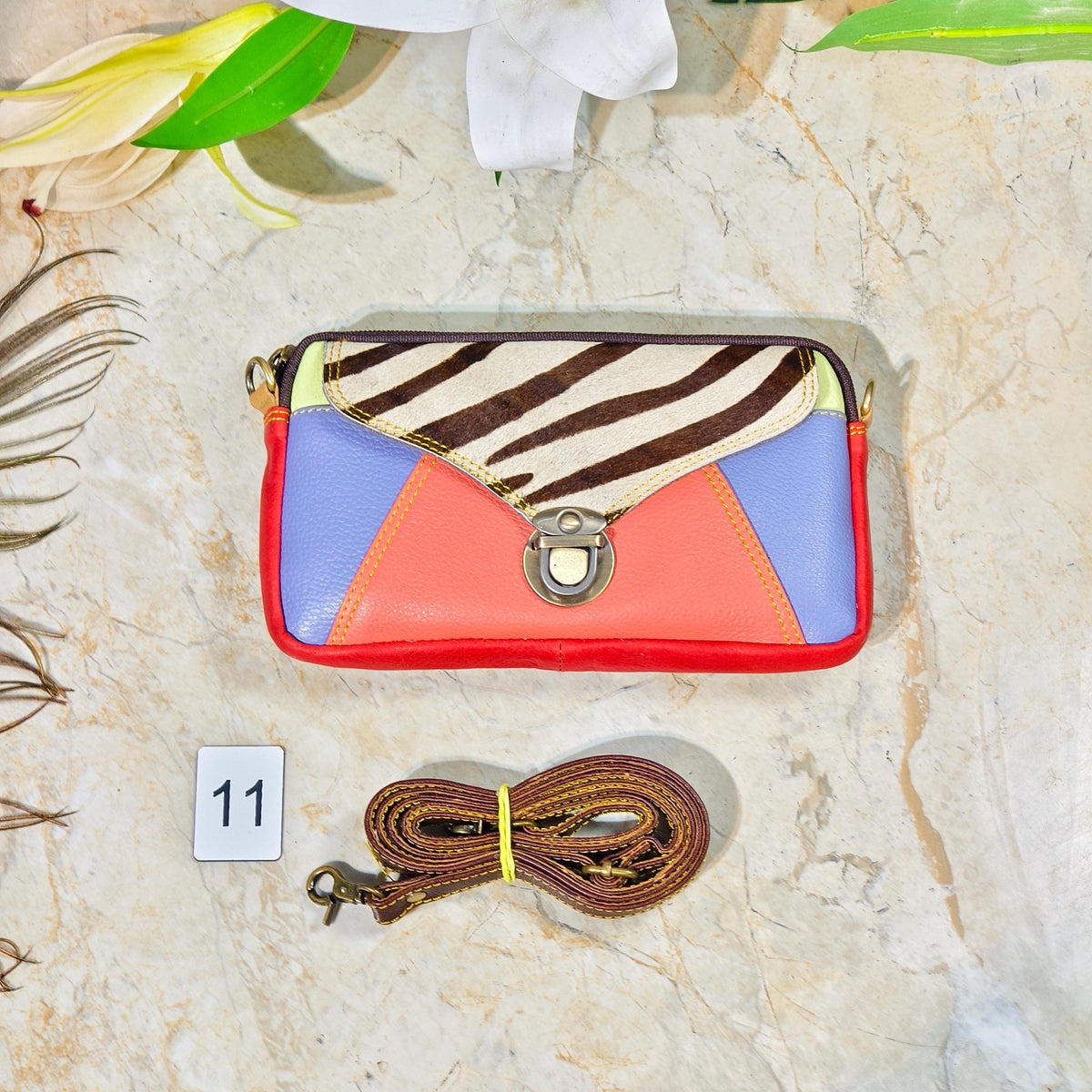 Upcycled Coloured Leather Hair on Hide Animal Print Crossbody Pouch - JayKayBoutiqueOnline