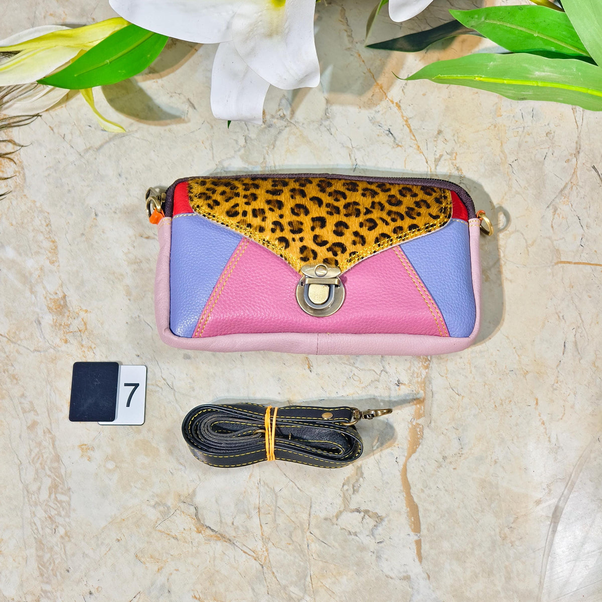 Upcycled Coloured Leather Hair on Hide Animal Print Crossbody Pouch - JayKayBoutiqueOnline
