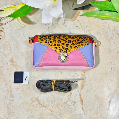 Upcycled Coloured Leather Hair on Hide Animal Print Crossbody Pouch - JayKayBoutiqueOnline