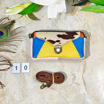 Upcycled Coloured Leather Hair on Hide Animal Print Crossbody Pouch - JayKayBoutiqueOnline