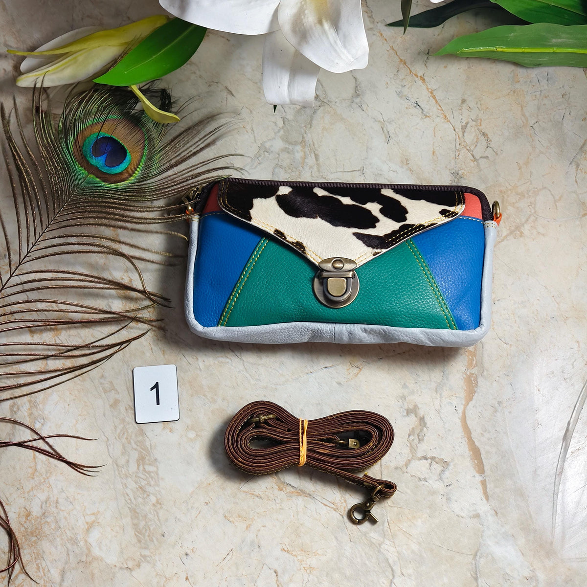 Upcycled Coloured Leather Hair on Hide Animal Print Crossbody Pouch - JayKayBoutiqueOnline