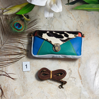 Upcycled Coloured Leather Hair on Hide Animal Print Crossbody Pouch - JayKayBoutiqueOnline
