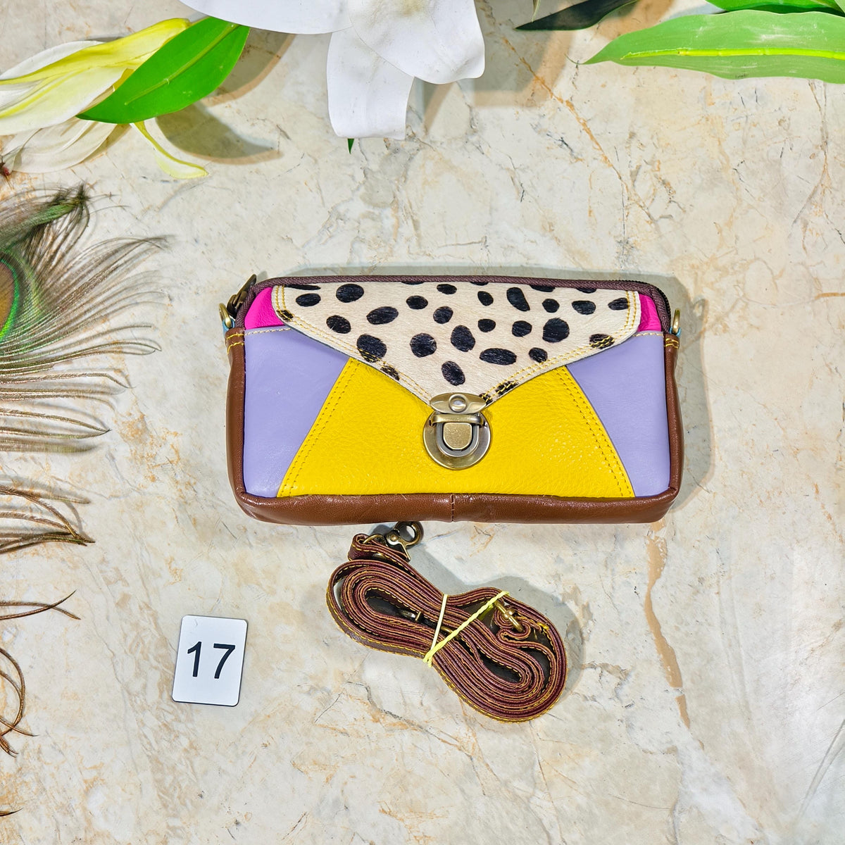 Upcycled Coloured Leather Hair on Hide Animal Print Crossbody Pouch - JayKayBoutiqueOnline