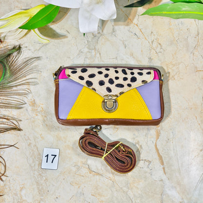 Upcycled Coloured Leather Hair on Hide Animal Print Crossbody Pouch - JayKayBoutiqueOnline