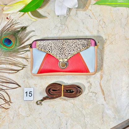 Upcycled Coloured Leather Hair on Hide Animal Print Crossbody Pouch - JayKayBoutiqueOnline