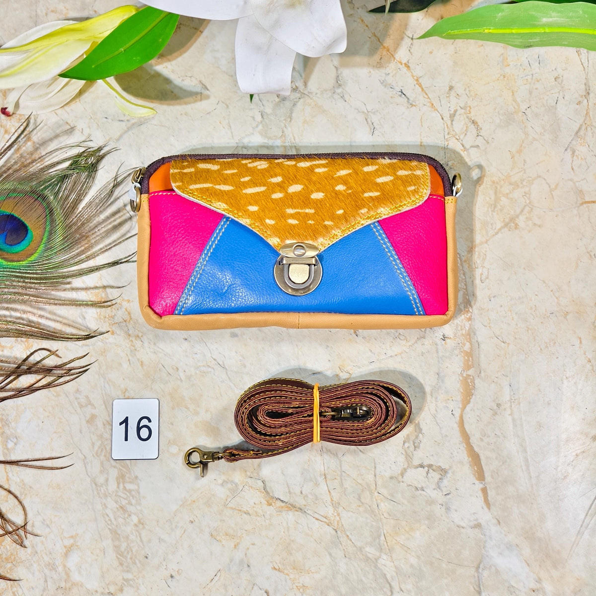 Upcycled Coloured Leather Hair on Hide Animal Print Crossbody Pouch - JayKayBoutiqueOnline