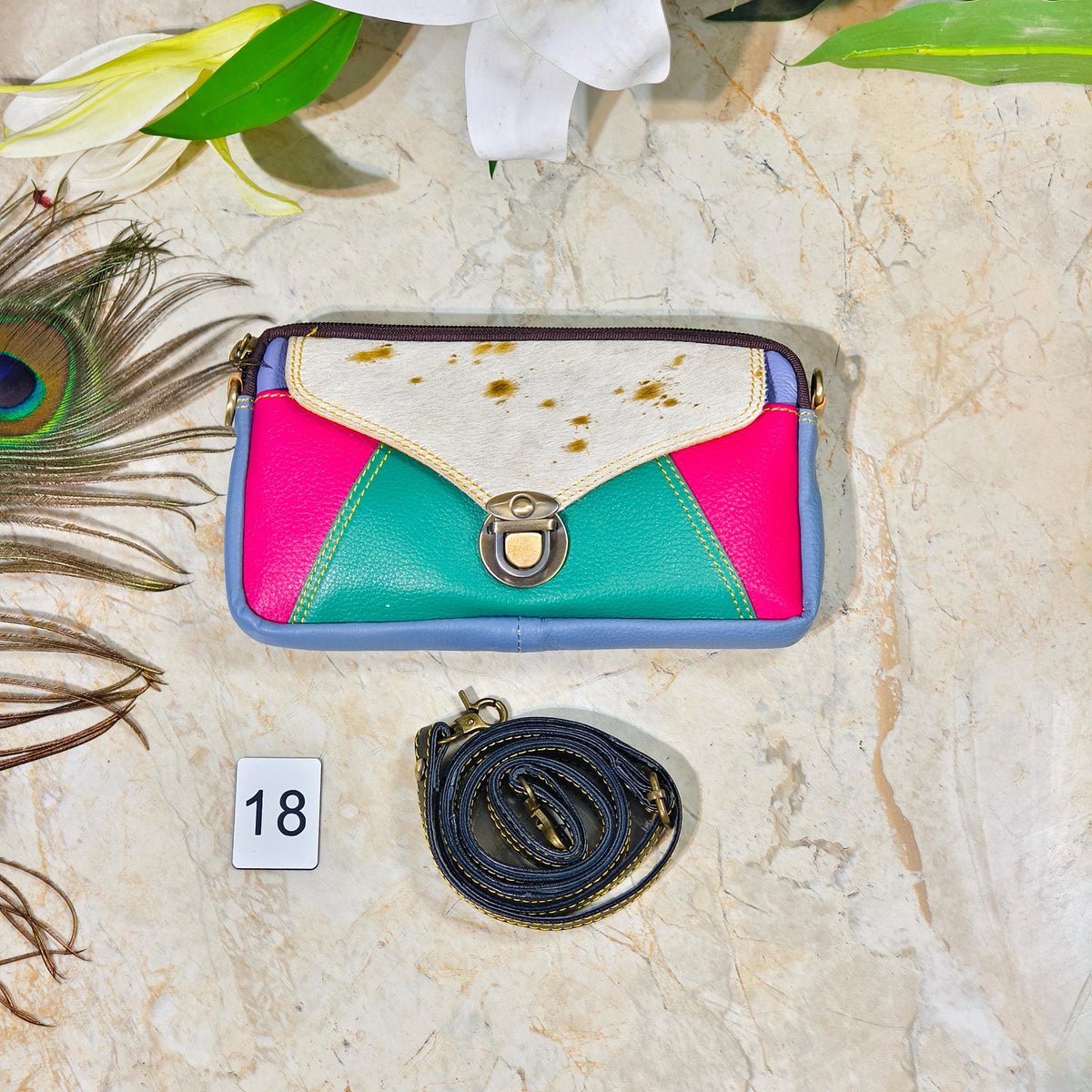 Upcycled Coloured Leather Hair on Hide Animal Print Crossbody Pouch - JayKayBoutiqueOnline