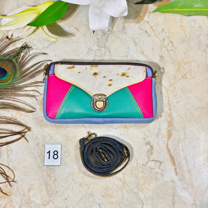 Upcycled Coloured Leather Hair on Hide Animal Print Crossbody Pouch - JayKayBoutiqueOnline