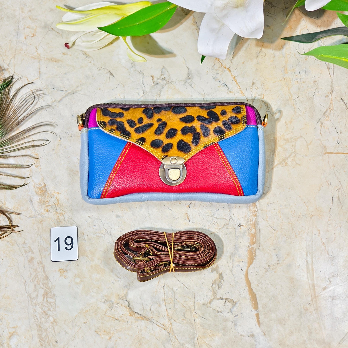 Upcycled Coloured Leather Hair on Hide Animal Print Crossbody Pouch - JayKayBoutiqueOnline