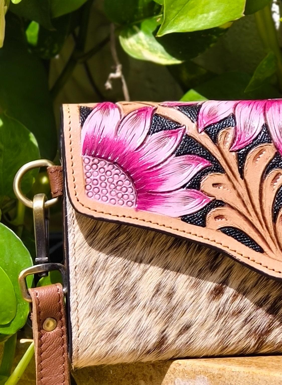 Hand Tooled Leather Cowhide Purse Wallet with Wrist Strap: Western Style Purse, - JayKayBoutiqueOnline