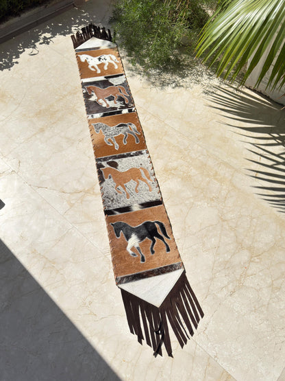 Horse Cowhide Table Runner with Suede Fringe - JayKayBoutiqueOnline