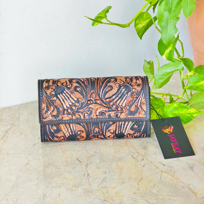 Hand Tooled Leather Purse Wallet Clutch - JayKayBoutiqueOnline