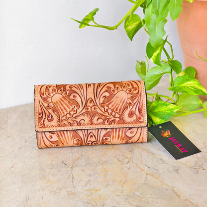 Hand Tooled Leather Purse Wallet Clutch - JayKayBoutiqueOnline