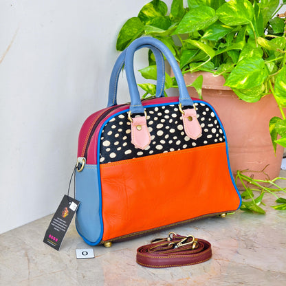 Leather Boston Bag Hair on Cowhide in Animal Print - JayKayBoutiqueOnline