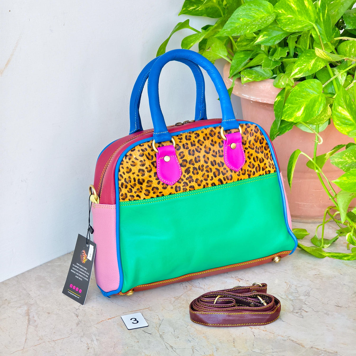 Leather Boston Bag Hair on Cowhide in Animal Print - JayKayBoutiqueOnline